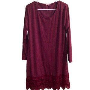 Miyang Heather Red Lace Bottom Dress - Size XL, Long Sleeve, Scoop Neck - New